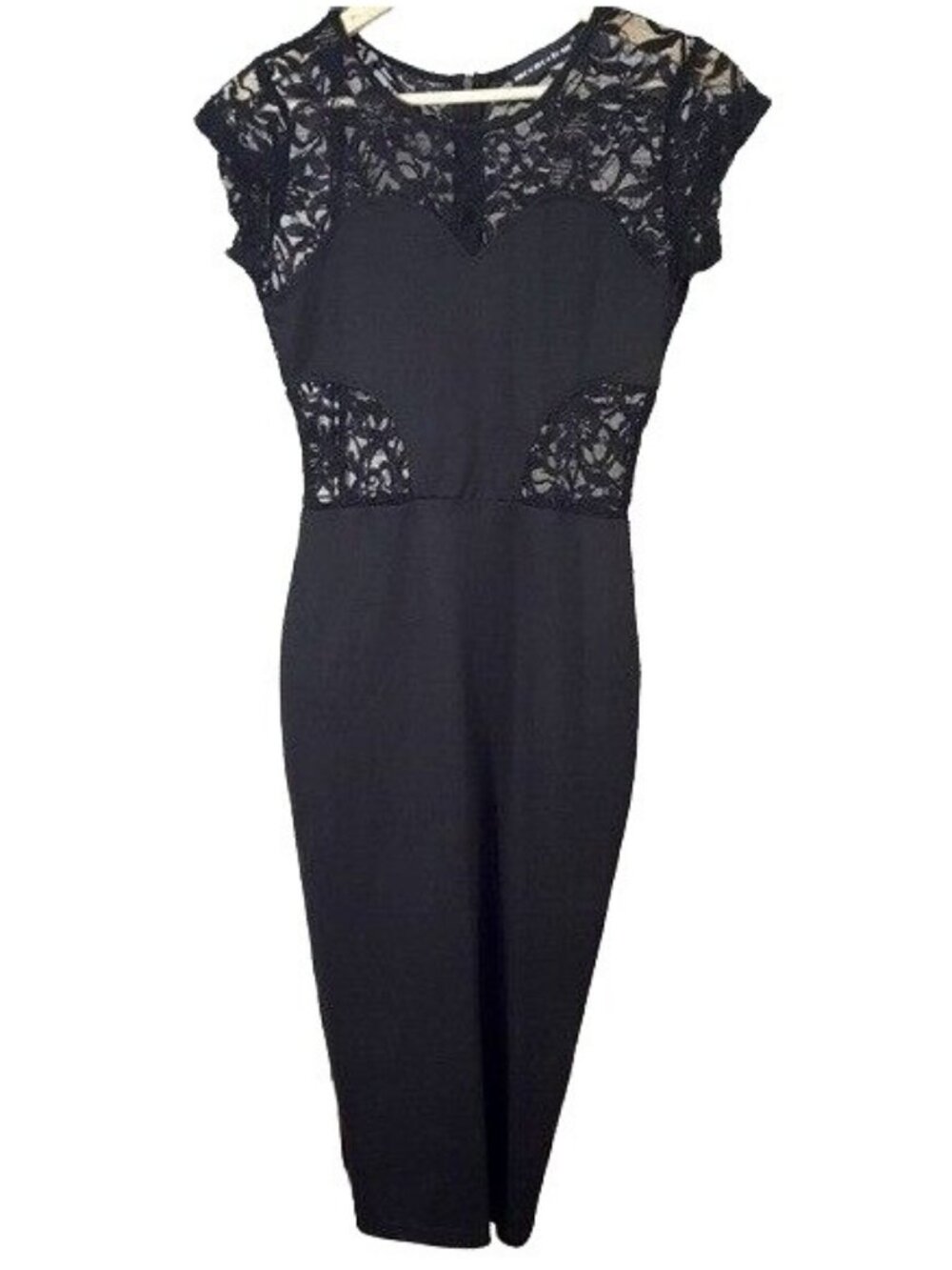 Mooncolour Women Lace Bodycon Dress Black Small Floral Sheath Zipper Cap Sleeve